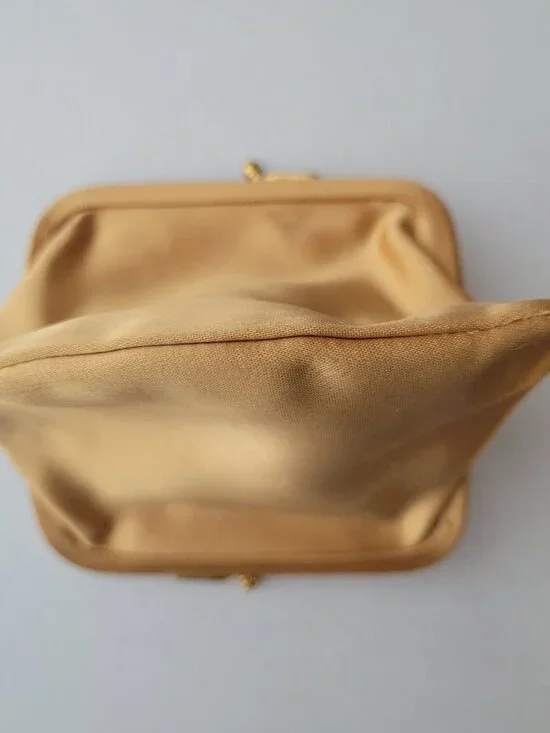 Vintage Satin Coin Purse Gold Color - Picture 9 of 14